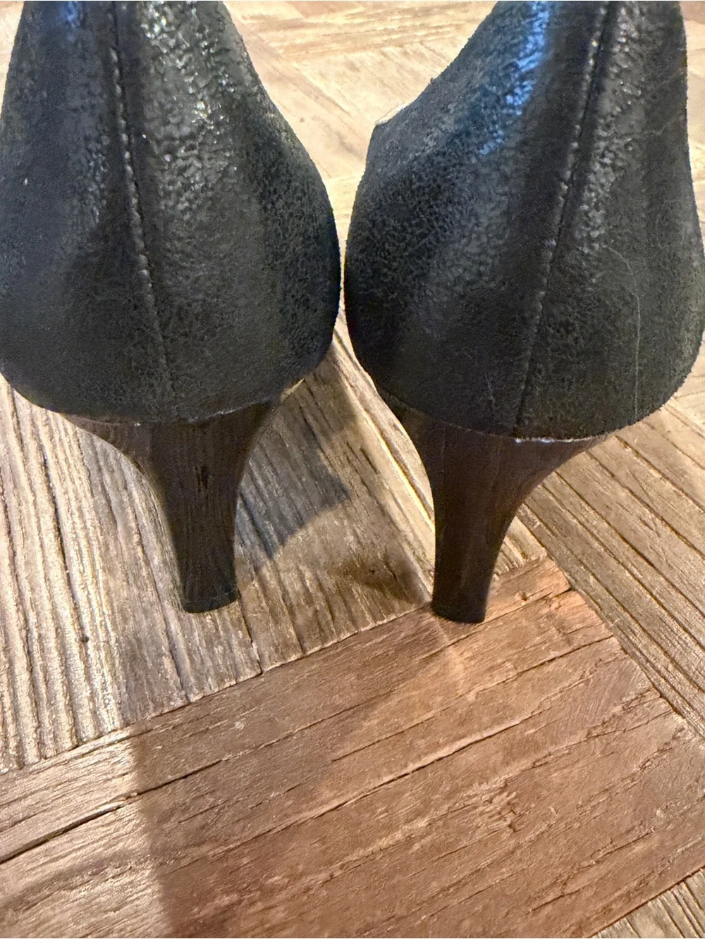 Söfft Black Leather Peep Toe Pumps Silver Metallic Trim Heels Size 11